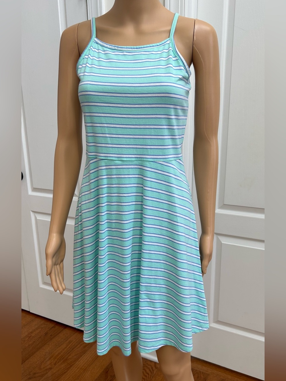 Cat & Jack Mint Green and White Striped Spaghetti Strap Dress